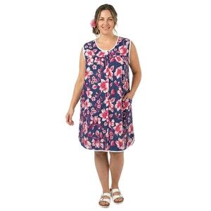 Easy Essentials VTG Hawaiian Floral Mumu Patio Dress Sleeveless Navy Women's 0X